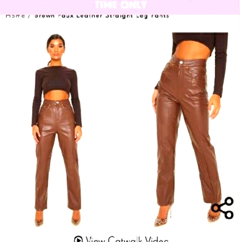 Chocolate Faux Leather Straight Leg